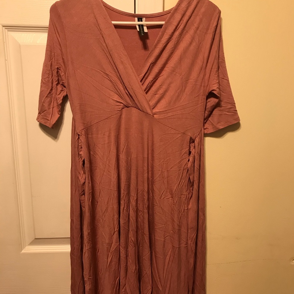 pink v-neck dress with tie from rags and couture
